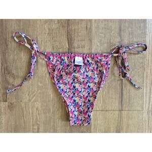 Strawberry Milk Mob Side Tie Bikini Bottom Floral Pink Multi Cheeky Med Perfect